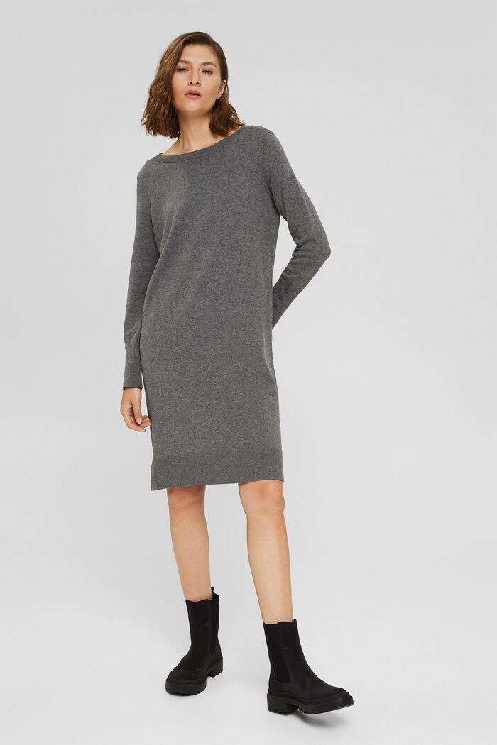 Basic knitted dress in an organic cotton blend, GUNMETAL, overview