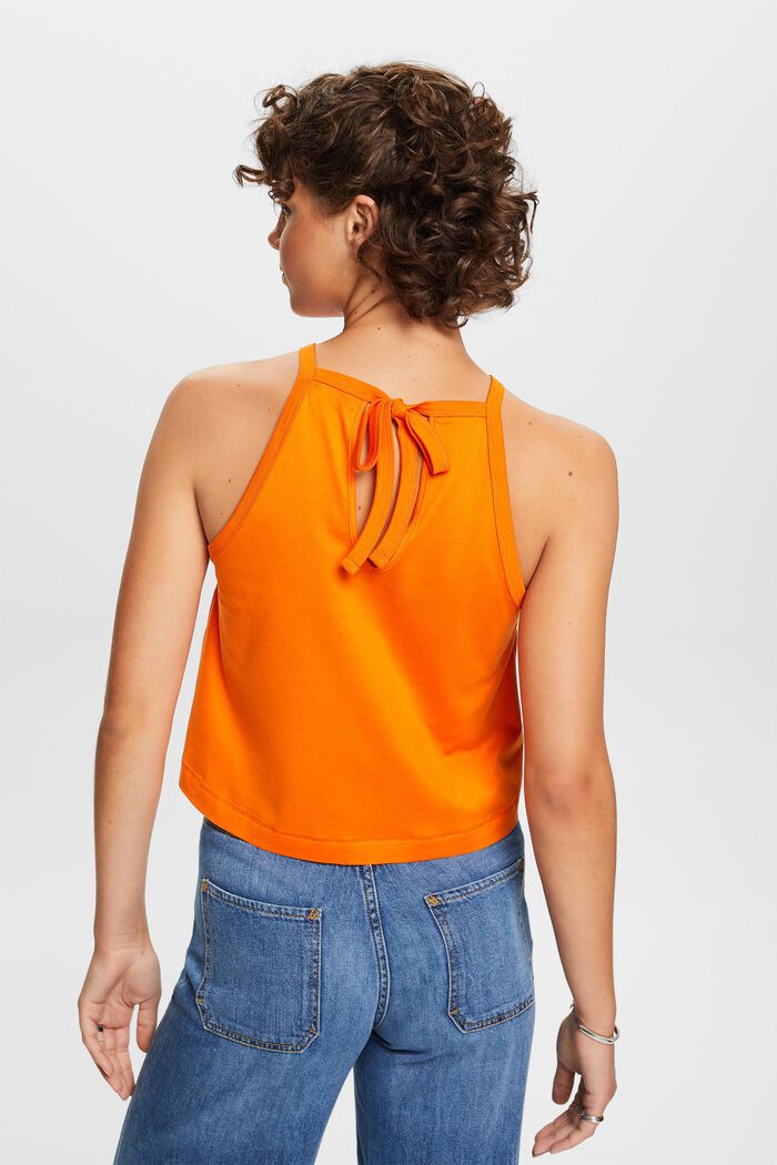 Tank top with keyhole detail, 100% cotton, BRIGHT ORANGE, detail image number 3