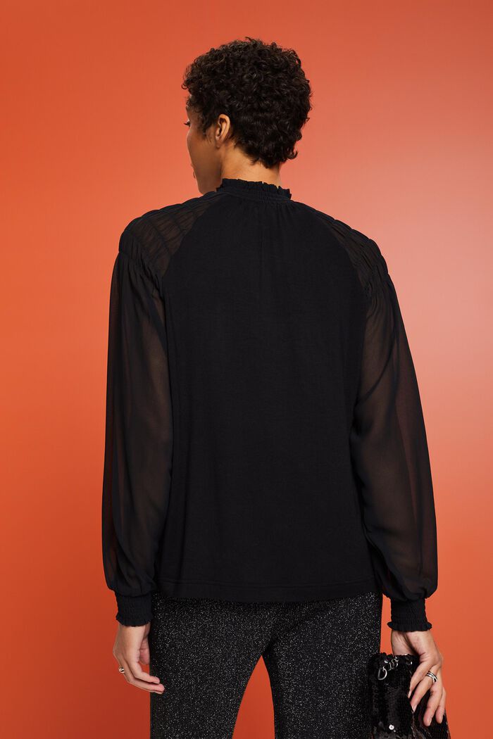 Mixed Fabric Longsleeve Top, BLACK, detail image number 2