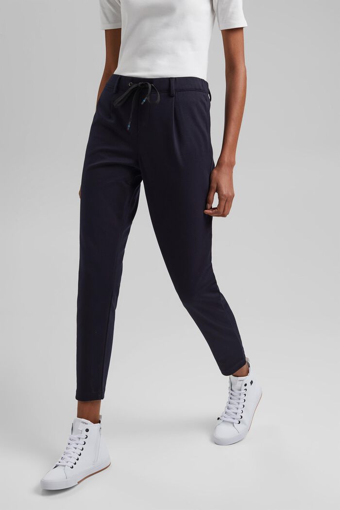 Stretch trousers with an elasticated waistband, DARK BLUE, detail image number 0