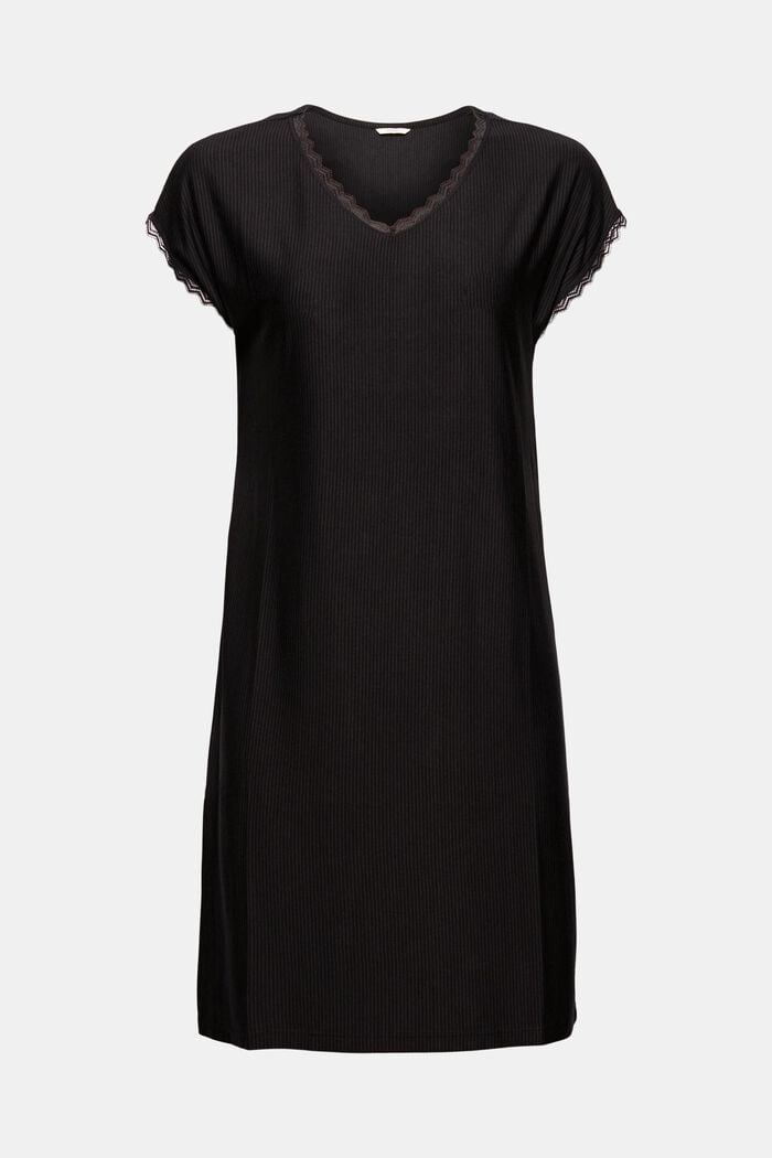 Nightdress with lace, LENZING™ ECOVERO™, BLACK, overview