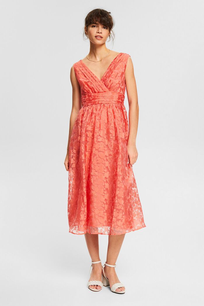 Recycled: tulle dress with a floral pattern, CORAL ORANGE, detail image number 0