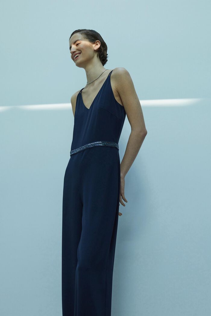 Made of recycled material: Wide leg jumpsuit, NAVY, detail image number 5