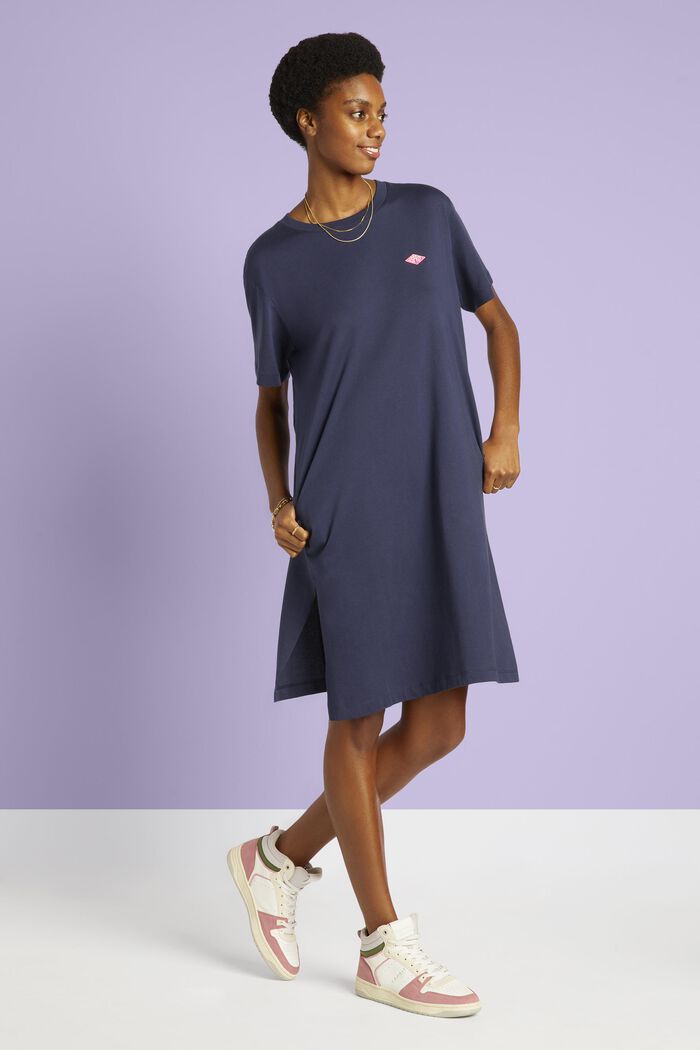 Embroidered Cotton-Jersey Dress, NAVY, detail image number 0