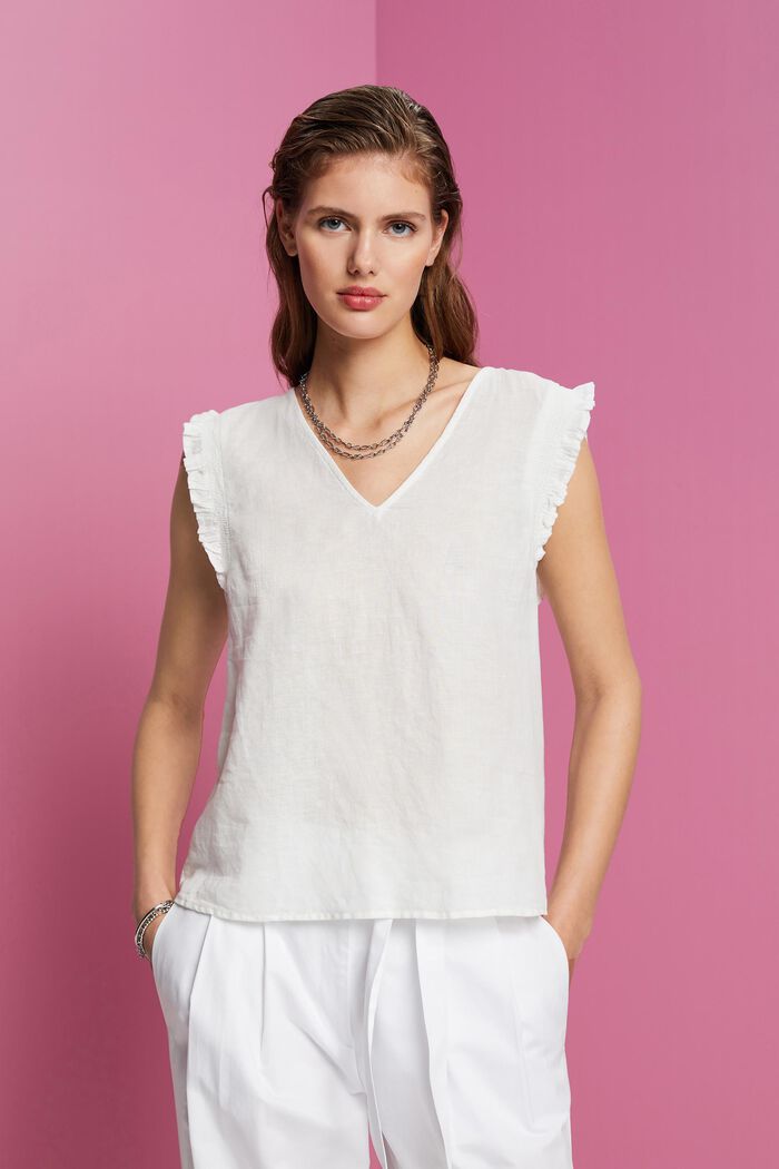 Sleeveless linen blend blouse, OFF WHITE, detail image number 0