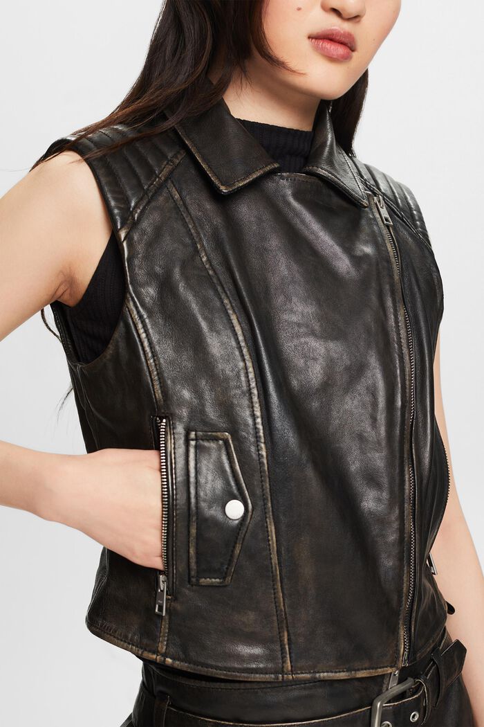 Leather Moto Vest, BLACK, detail image number 3