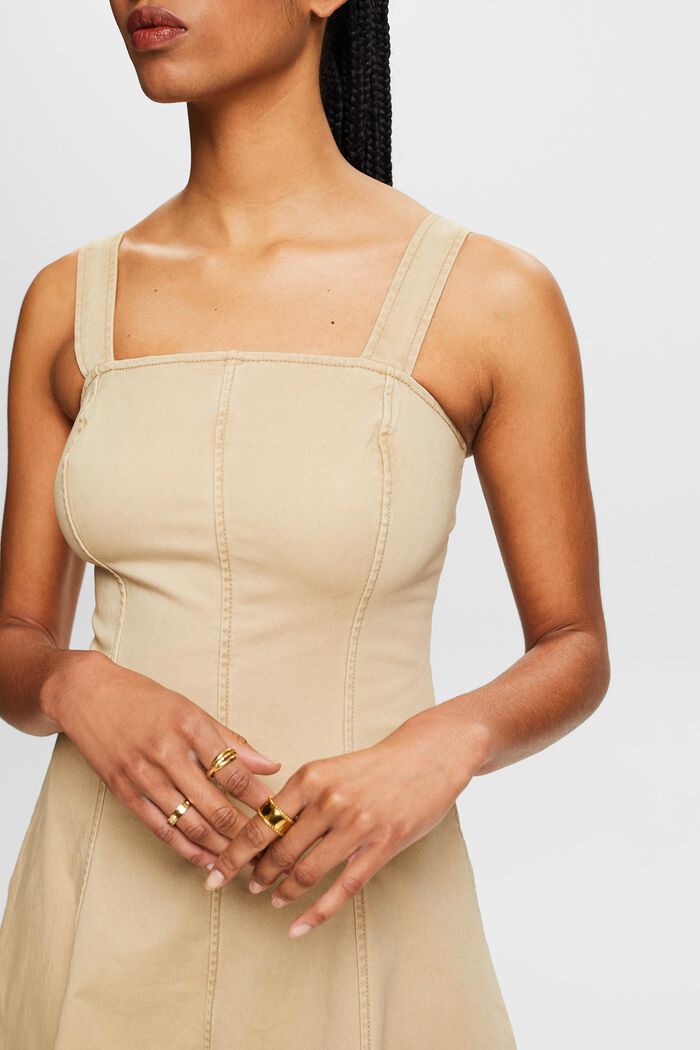 Pinafore Cotton-Twill Midi Dress, BEIGE, detail image number 3