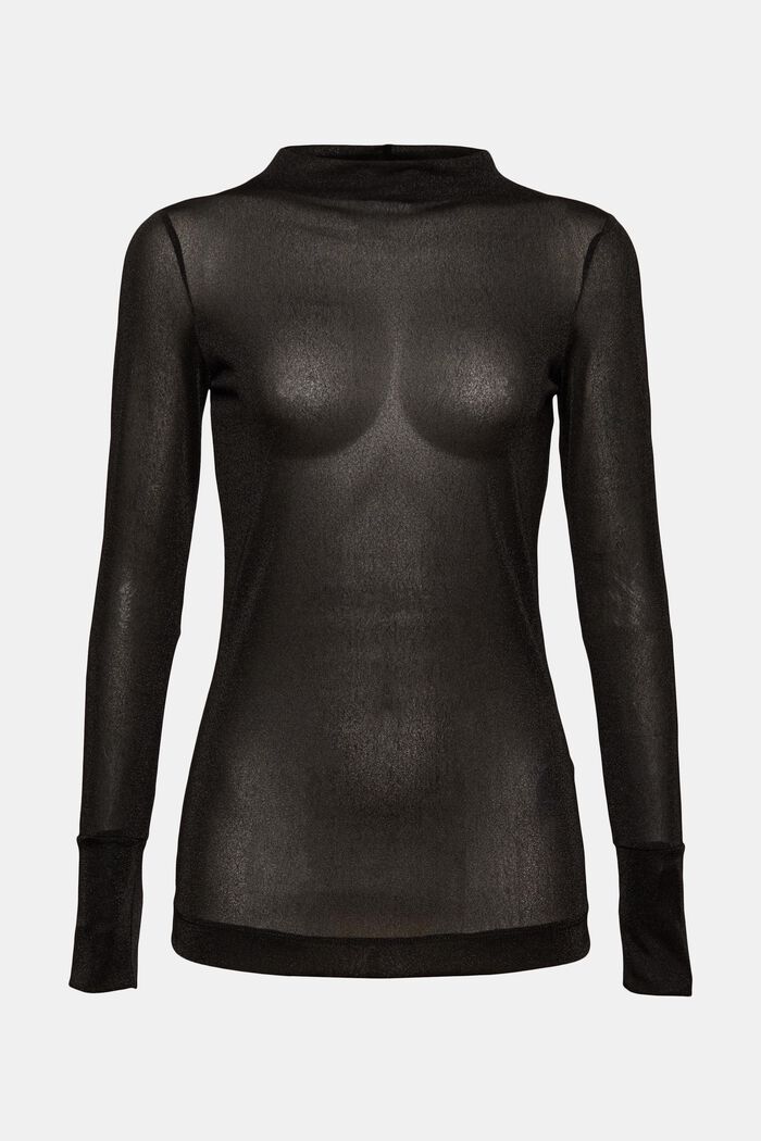 Semi-sheer long sleeve top with glitter, BLACK, detail image number 7
