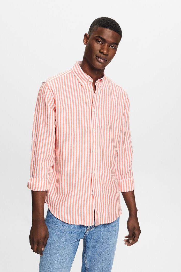 Striped Cotton Poplin Shirt, BRIGHT ORANGE, detail image number 0