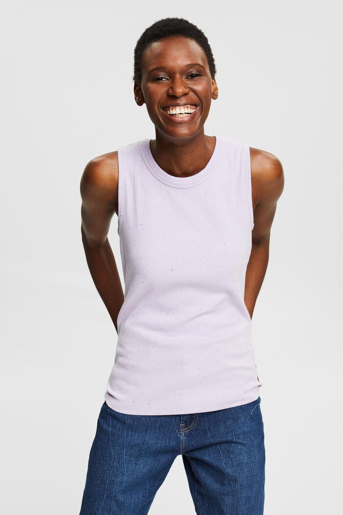 Top in a ribbed look, organic cotton blend, LILAC, detail image number 0
