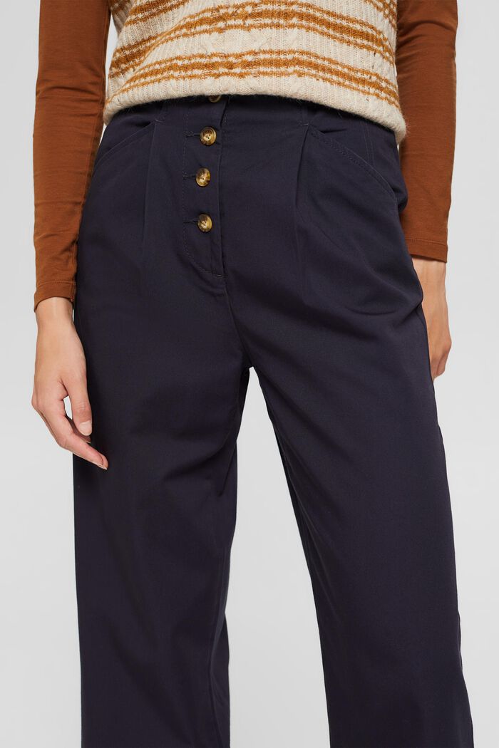 Wide leg trousers with button fly, 100% cotton, NAVY, detail image number 2