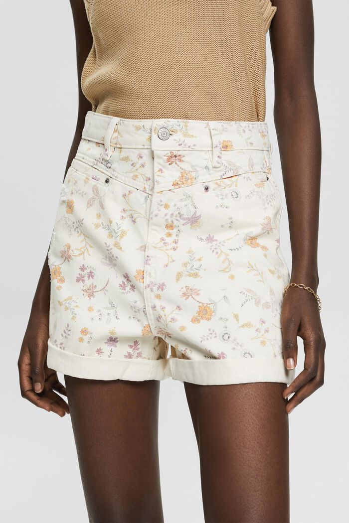 Shorts with a floral pattern , CREAM BEIGE, detail image number 4