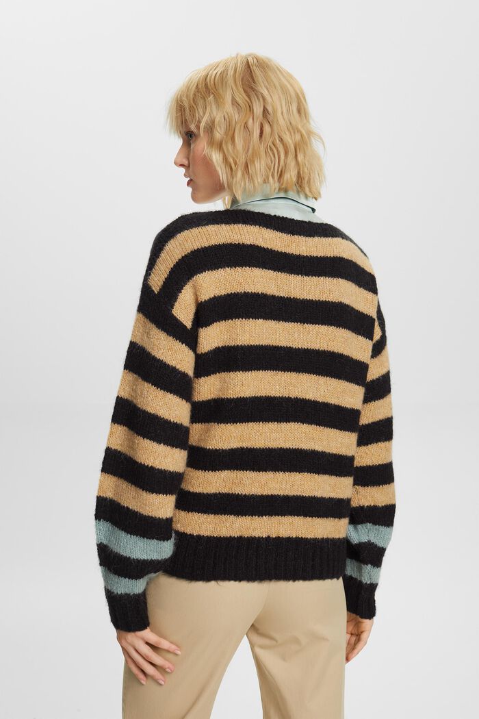 Wool-Mohair Blend Striped Sweater, BLACK, detail image number 3