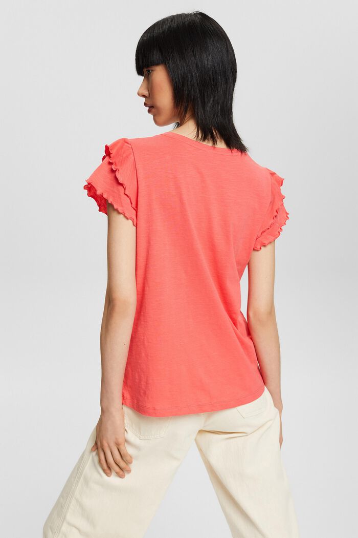 T-shirt with flounce sleeves, CORAL RED, detail image number 3