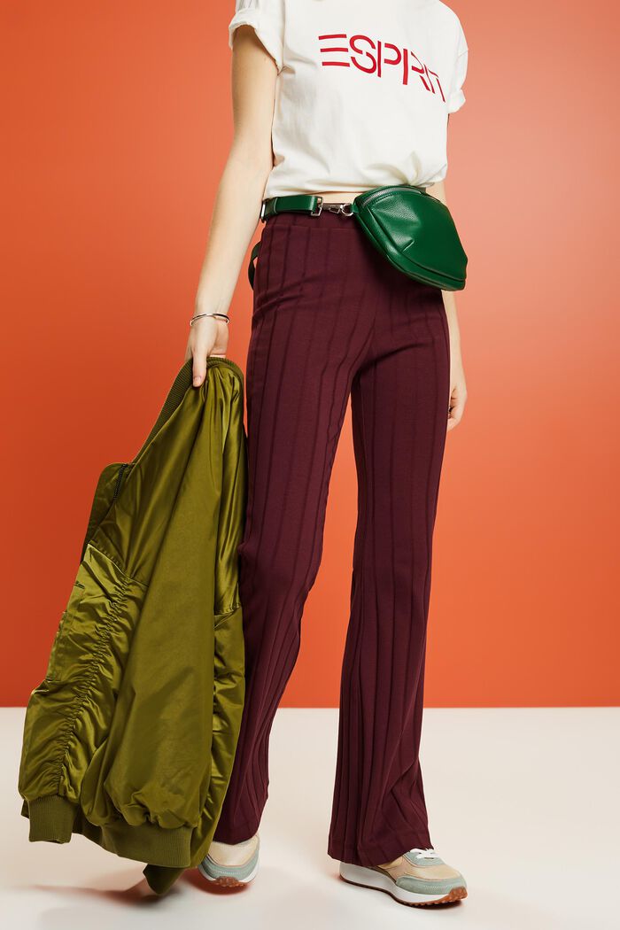 Ribbed Jersey Flared Pants, BORDEAUX RED, detail image number 0