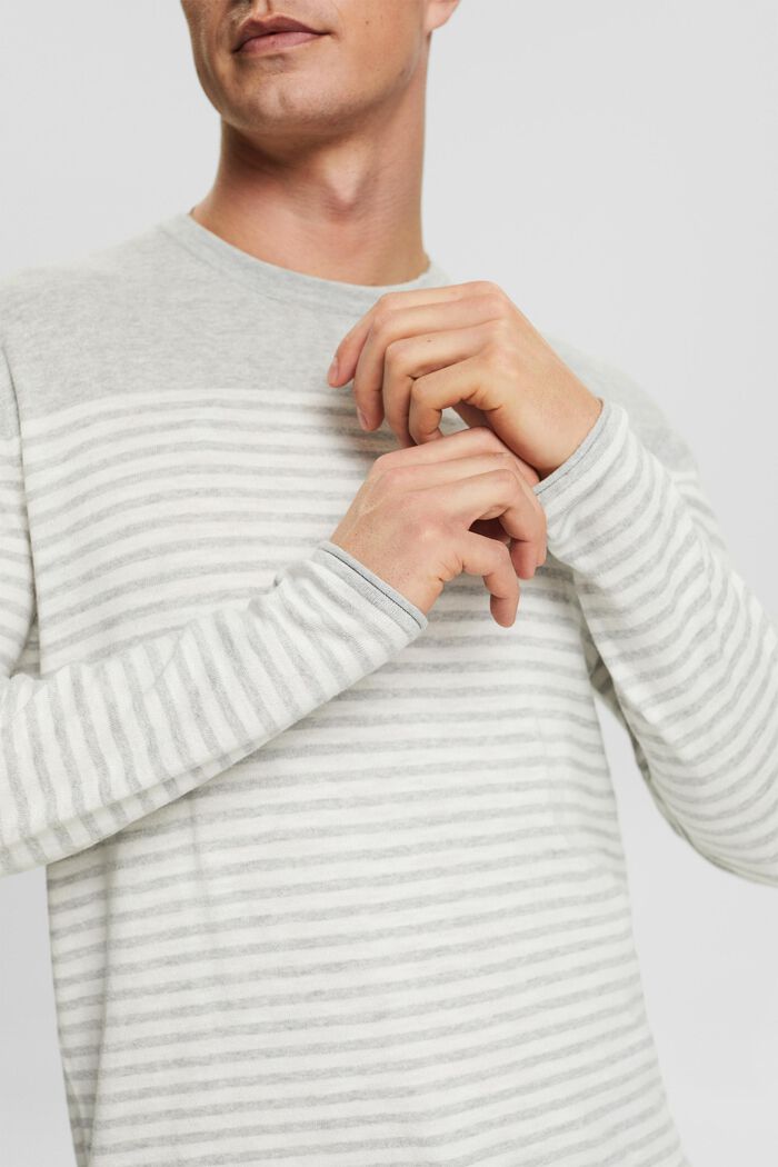 Striped Cotton Sweater, LIGHT GREY, detail image number 3