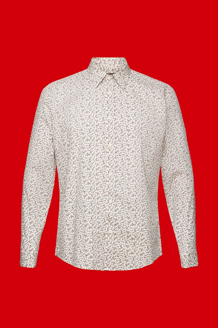 Patterned slim fit cotton shirt, OFF WHITE, detail image number 5