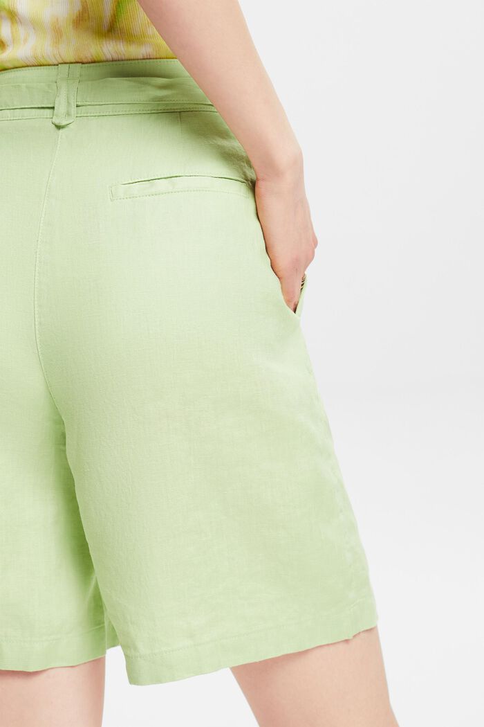 Linen Wide Leg Shorts, LIGHT GREEN, detail image number 4