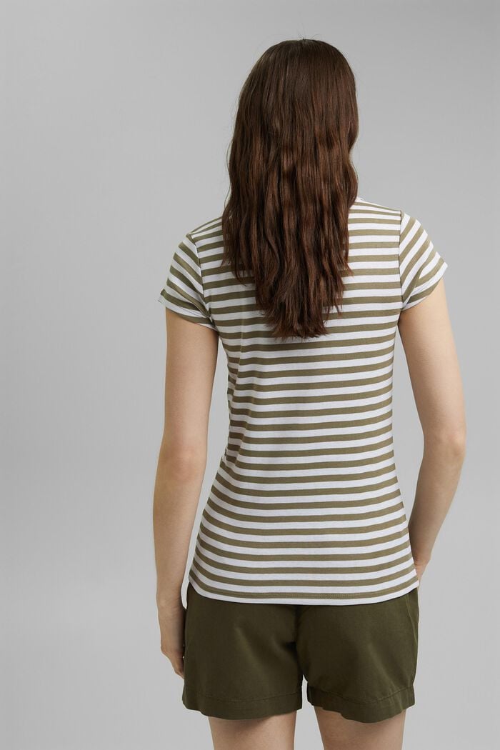 T-shirt with a striped pattern, organic cotton, LIGHT KHAKI, detail image number 3