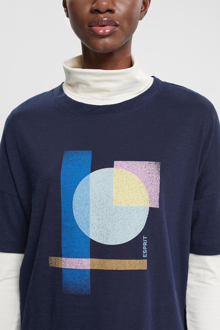 Cotton t-shirt with geometric print, NAVY, detail image number 2