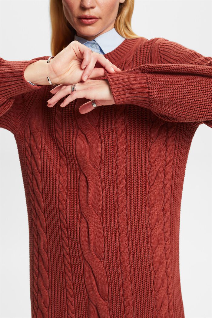 Wool-Blend Cable Knit Sweater Dress, RUST BROWN, detail image number 2