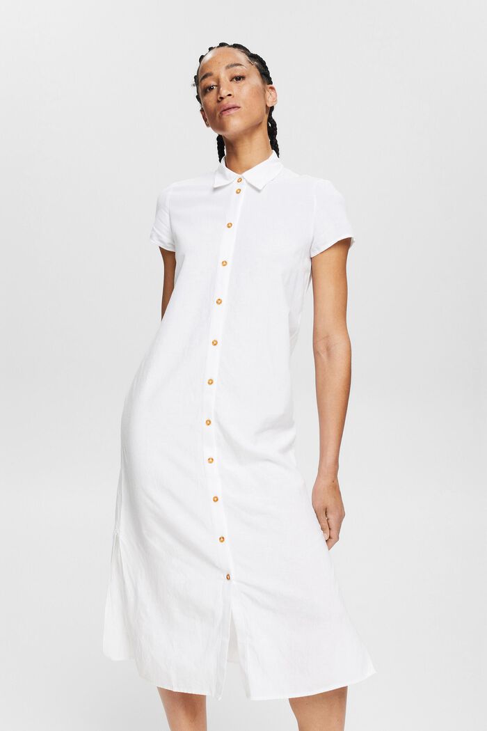 Linen blend: long shirt dress, WHITE, detail image number 0