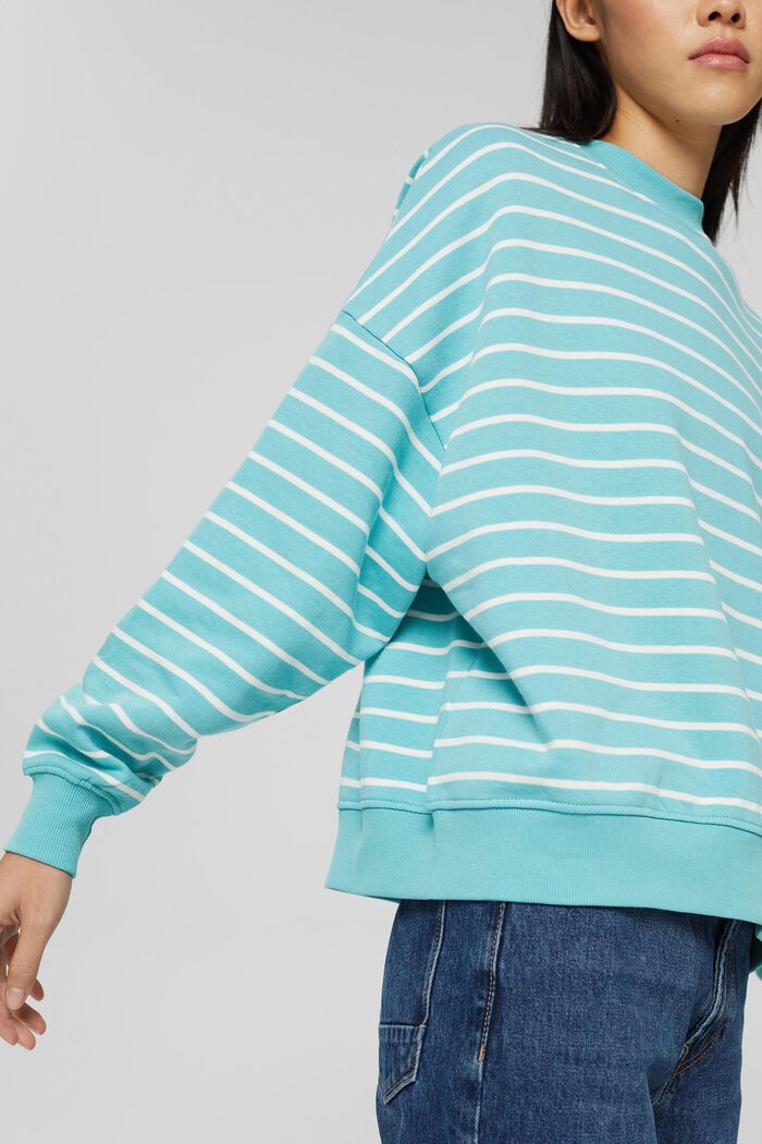 Striped sweatshirt made of organic cotton, TURQUOISE, detail image number 2