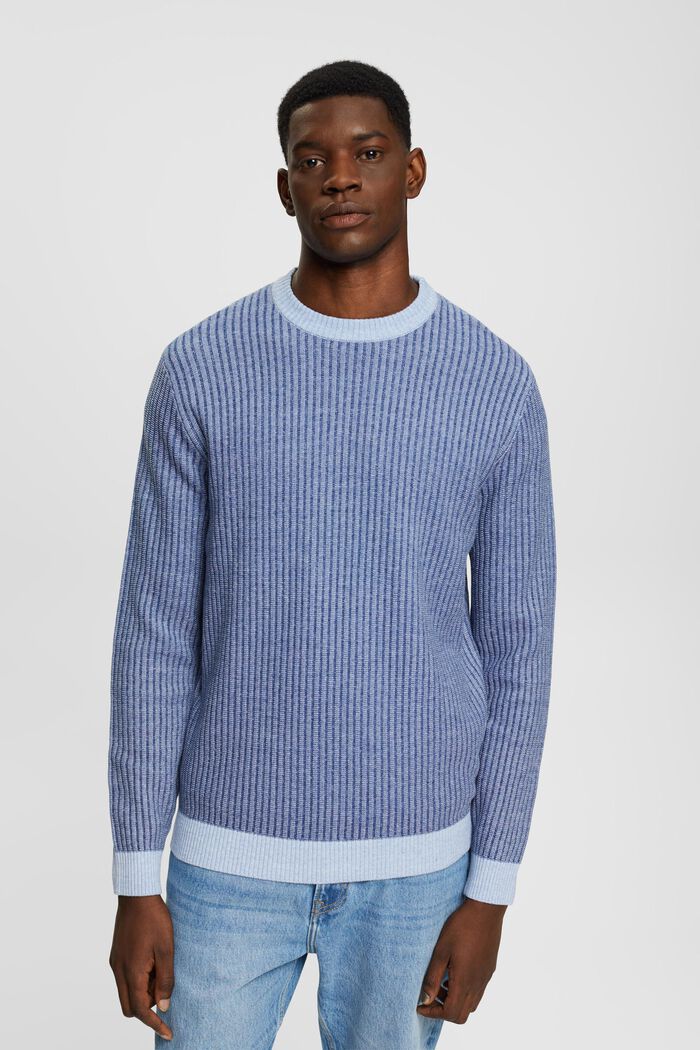 Two-coloured rib knit jumper, BLUE, detail image number 0