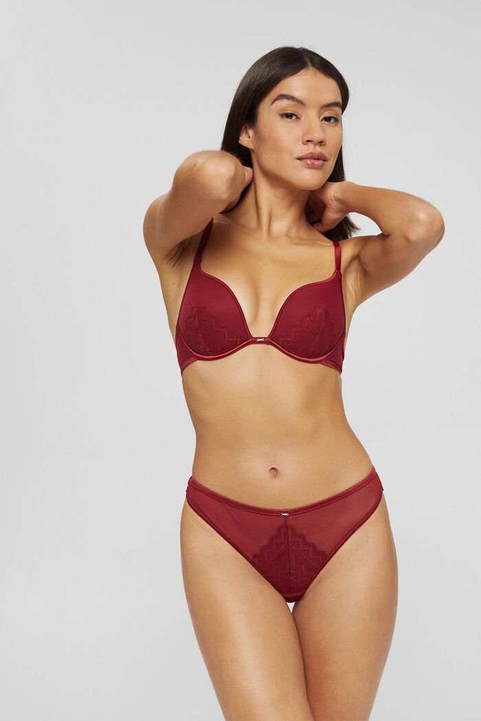 Recycled: push-up bra with lace, CHERRY RED, detail image number 0