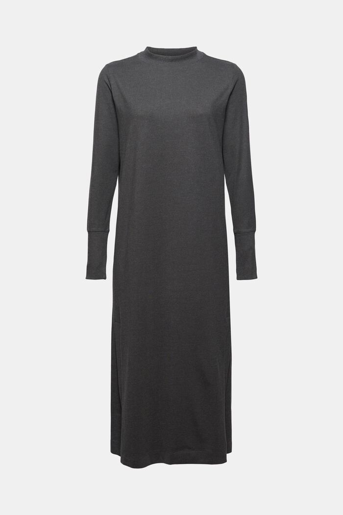 Midi-length jersey dress, organic cotton blend, ANTHRACITE, overview