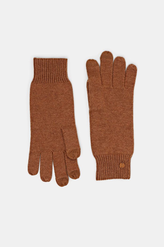 Rib-Knit Gloves, CARAMEL, detail image number 0