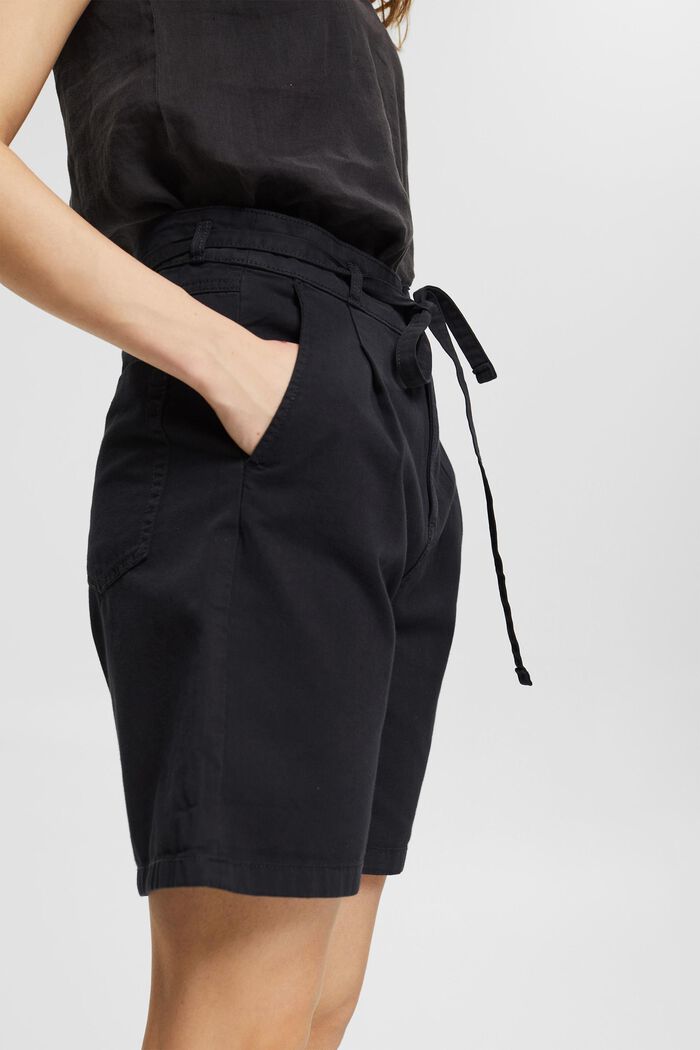 High-waisted shorts in 100% pima cotton, BLACK, detail image number 0