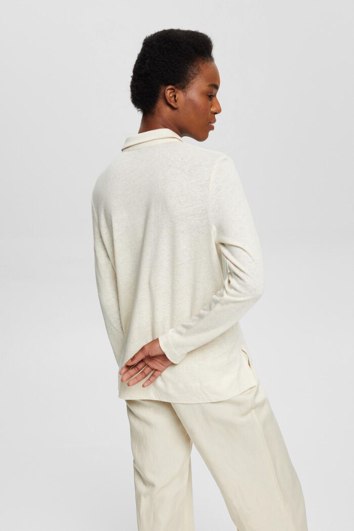 Made of blended linen: long sleeve top with button placket , LIGHT BEIGE, detail image number 3