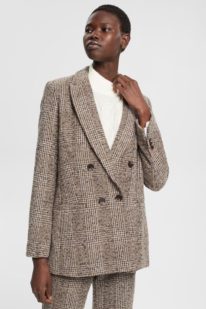 Checked wool blend bouclé blazer, BLACK, detail image number 0
