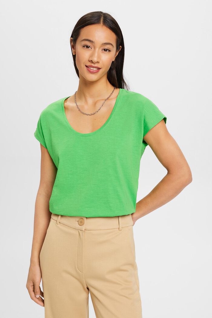 U-neck cotton t-shirt, GREEN, detail image number 0