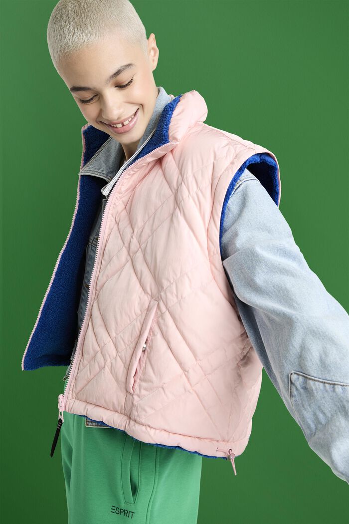 Reversible Detachable Quilted Jacket, PASTEL PINK, detail image number 3
