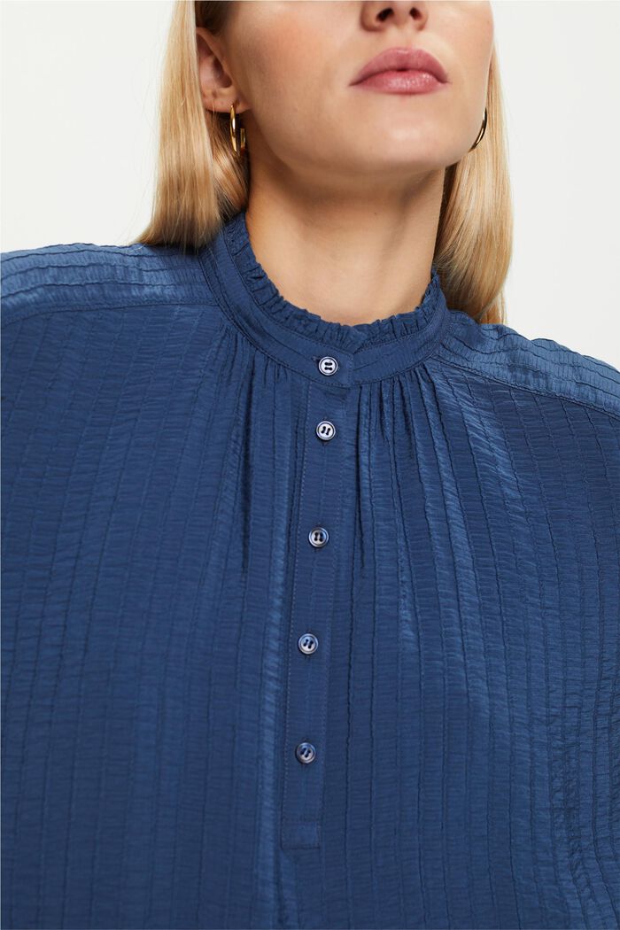 Textured Long Sleeve Blouse, GREY BLUE, detail image number 4