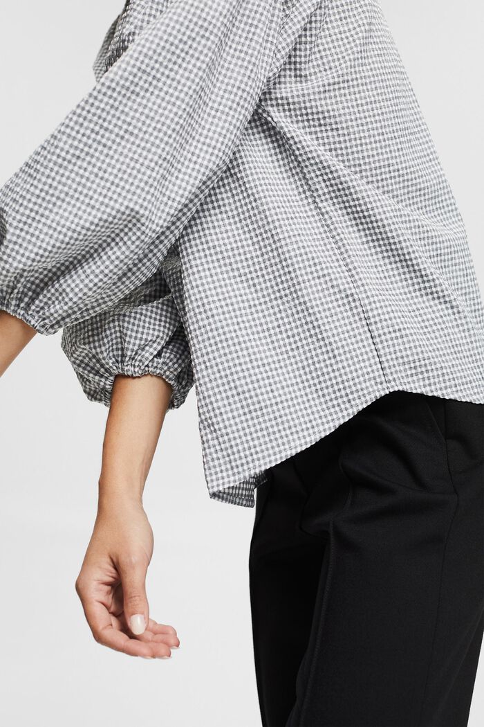 Crêpe blouse with check pattern, BLACK, detail image number 2