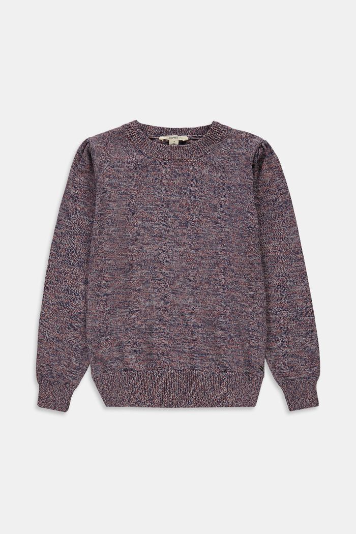 Cotton blend jumper with puff sleeves, MAUVE, overview