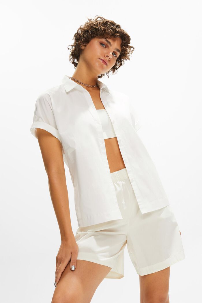 Short Sleeve Cotton Poplin Shirt, OFF WHITE, detail image number 1