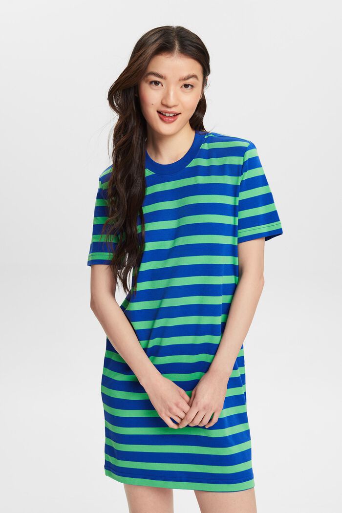 Striped Padded T-Shirt Dress, BRIGHT BLUE, detail image number 0