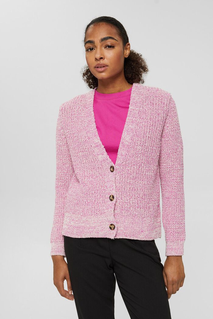 Mouliné-look cardigan, organic cotton, PINK FUCHSIA, detail image number 0