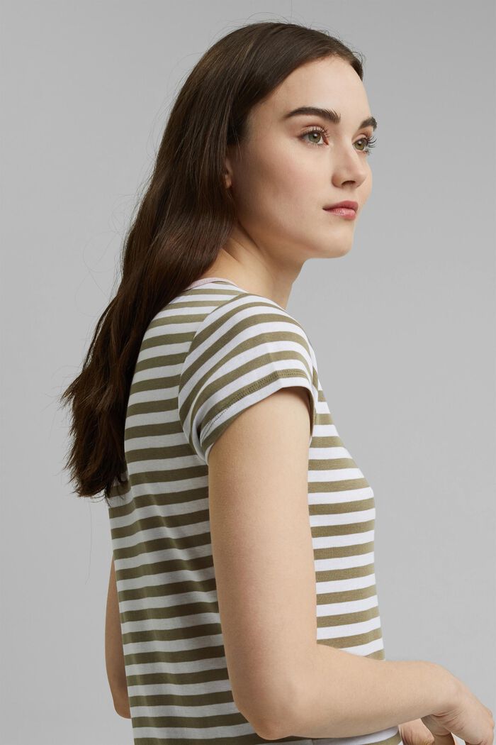 T-shirt with a striped pattern, organic cotton, LIGHT KHAKI, detail image number 5