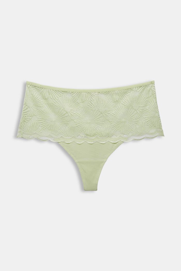 Thong with a wide waistband made of patterned lace, LIGHT GREEN, detail image number 3