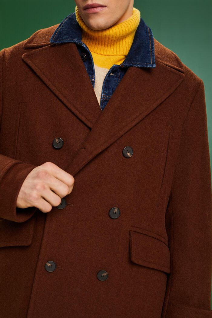 Double-Breasted Wool Pea Coat, BARK, detail image number 3