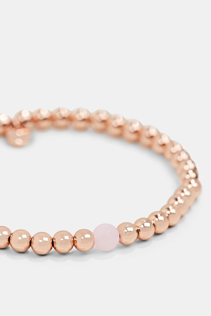 Stretchy brass bracelet with a glass stone, ROSEGOLD, detail image number 1