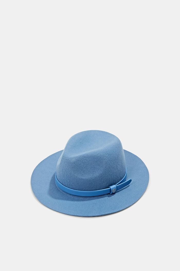 Made of wool: hat with a faux leather band, LIGHT BLUE, detail image number 3