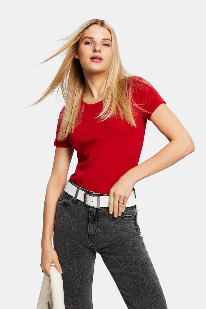 Cotton Short-Sleeve T-Shirt, DARK RED, detail image number 0