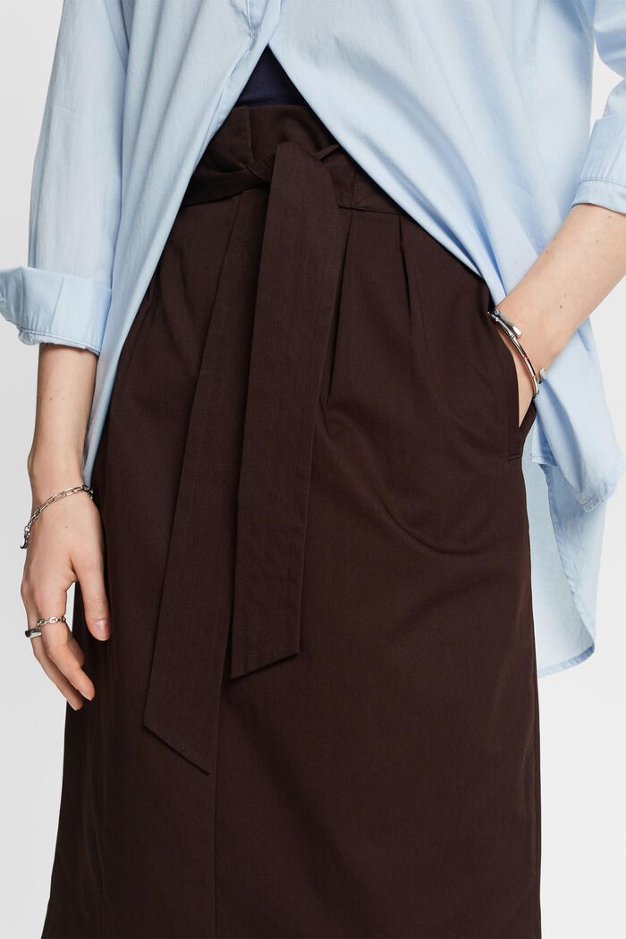 Belted knee length skirt, 100% cotton, DARK BROWN, detail image number 2