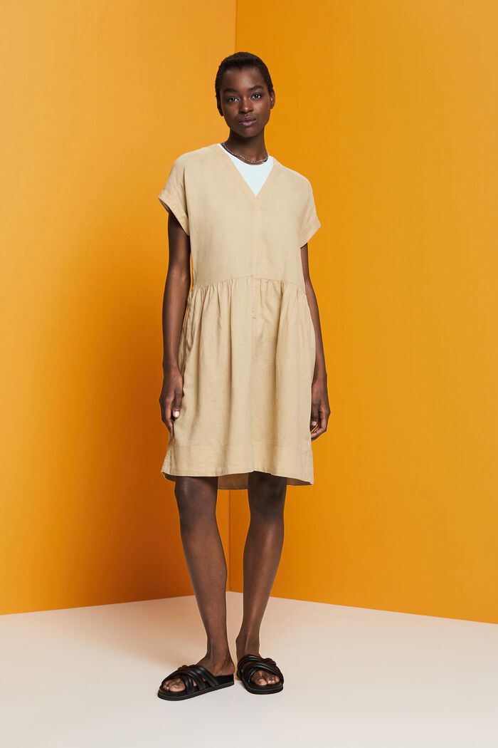 Knee-length dress, cotton-linen blend, SAND, detail image number 4